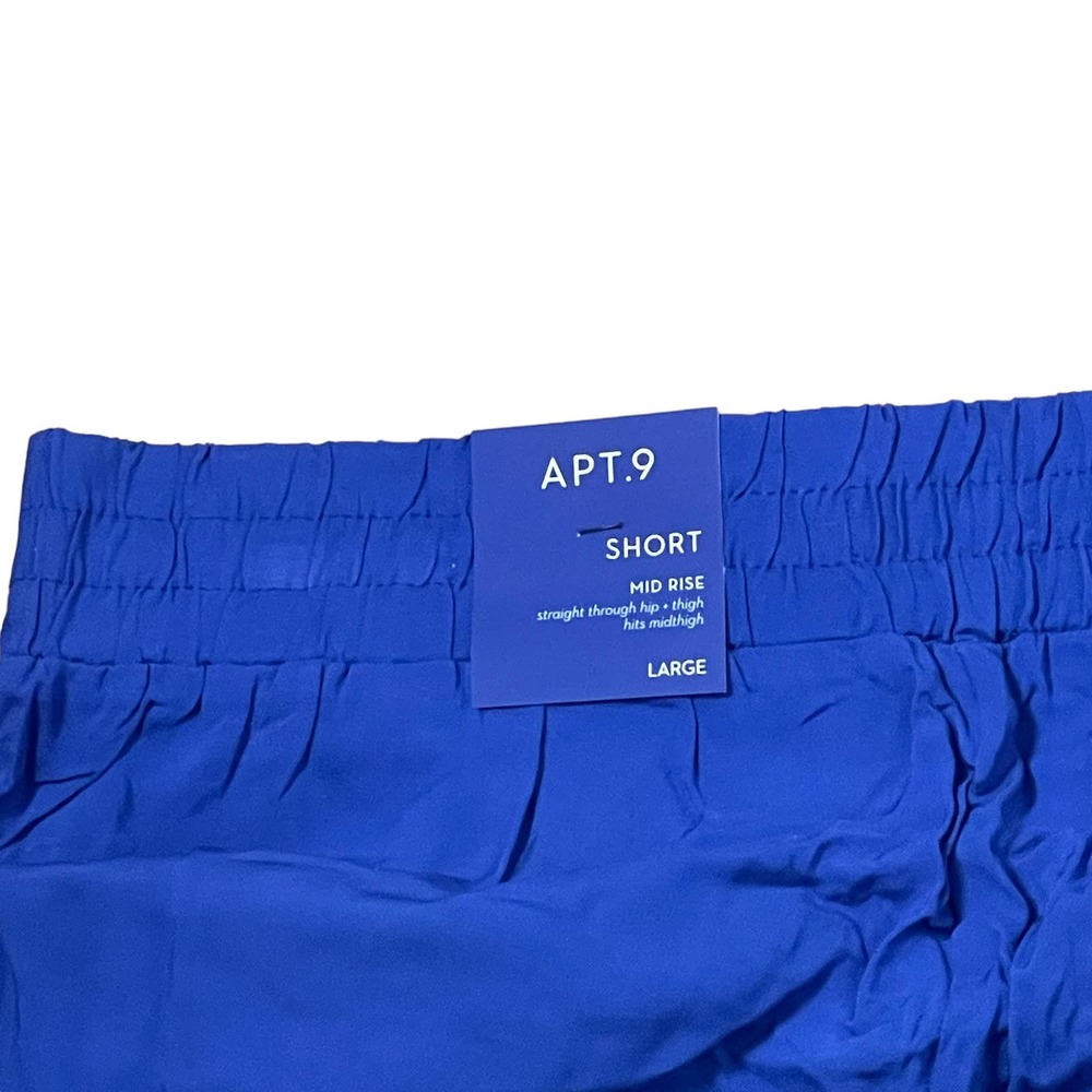 APT.9 Mid-Rise Solid Blue‎ Pull On Casual Shorts Flat Front Women Large NWT - Picture 9 of 9